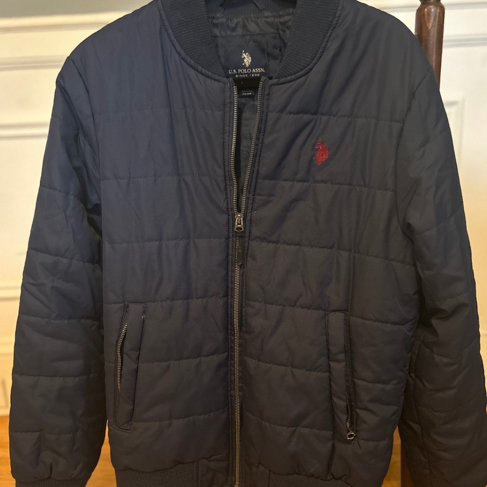 U.S. Polo Assn. Men’s Bomber Jacket – Navy Blue (Lightweight & Puffy)